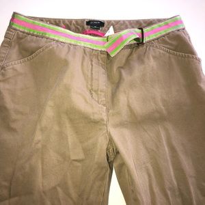 J. Crew Women's Tan Pants with Pink and Green Belt